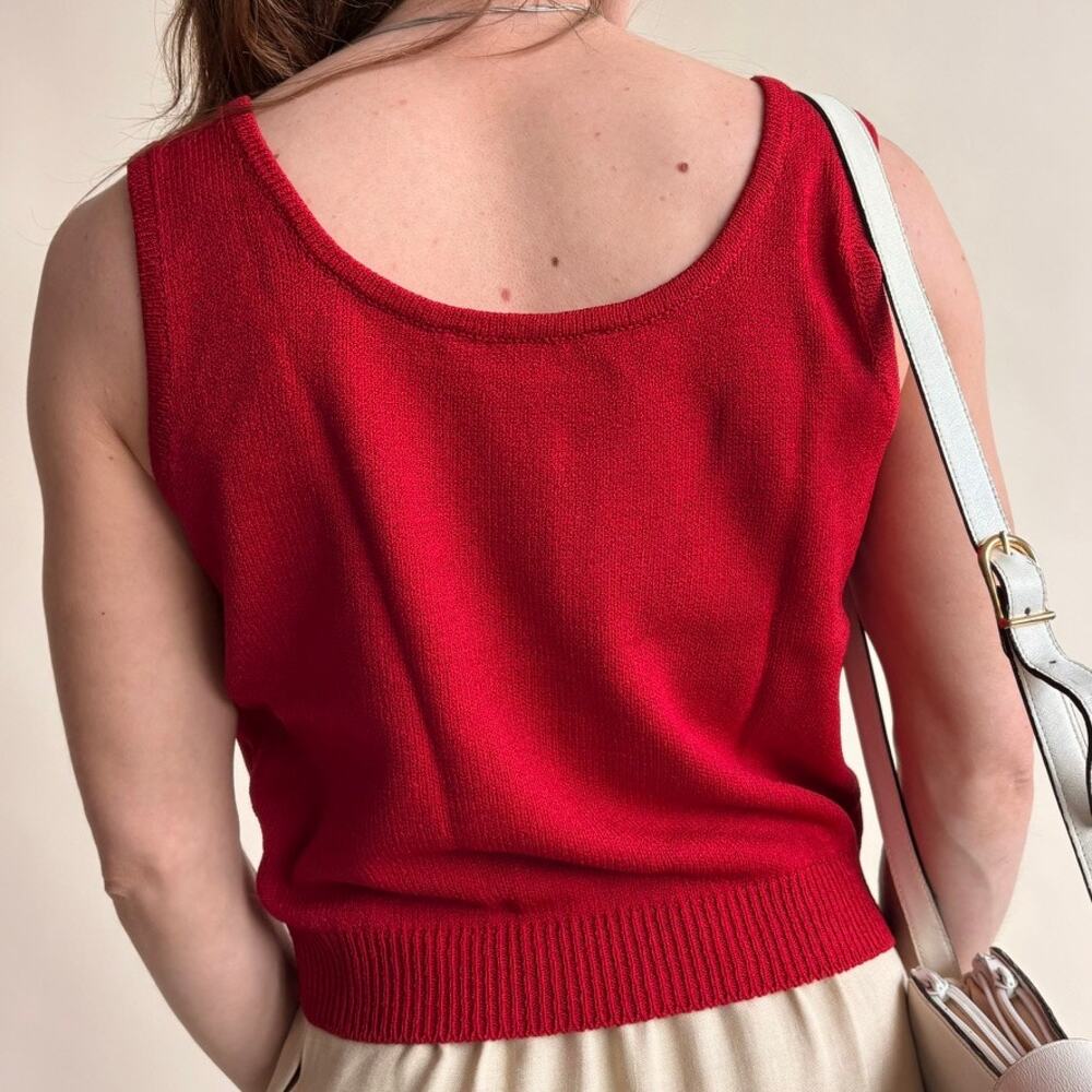 St. John Collection Red Knit Top - Sleeveless, Ribbed Hem, Size P (Fits S) - Picture 3 of 7